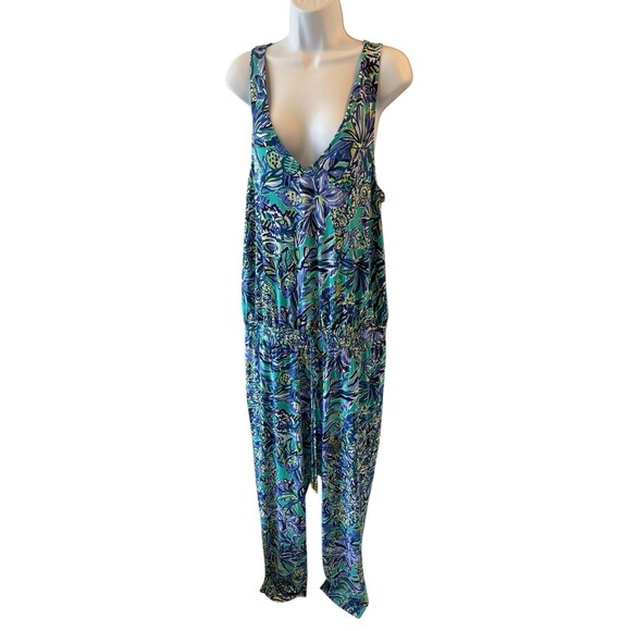 Lilly Pulitzer Women's "Paulina" Blue Floral Jumpsuit Size Large - Picture 2 of 10